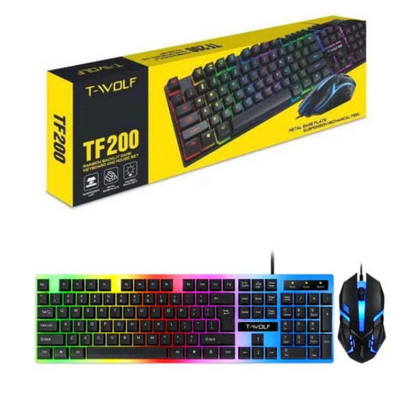 T-Wolf TF230 Rainbow Backlit Game Keyboard & Mouse Set