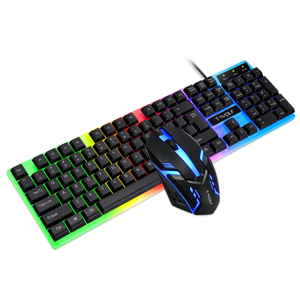 T-Wolf TF230 Rainbow Backlit Game Keyboard & Mouse Set